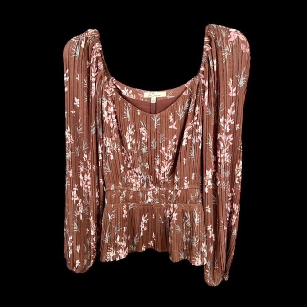 LES SEREIN WOMEN'S PEASANT BLOUSE SIZE SMALL LONG SLEEVE FLORAL BROWN NWT